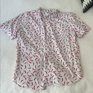Abound Button Up White Shirt with Red Chili Pattern